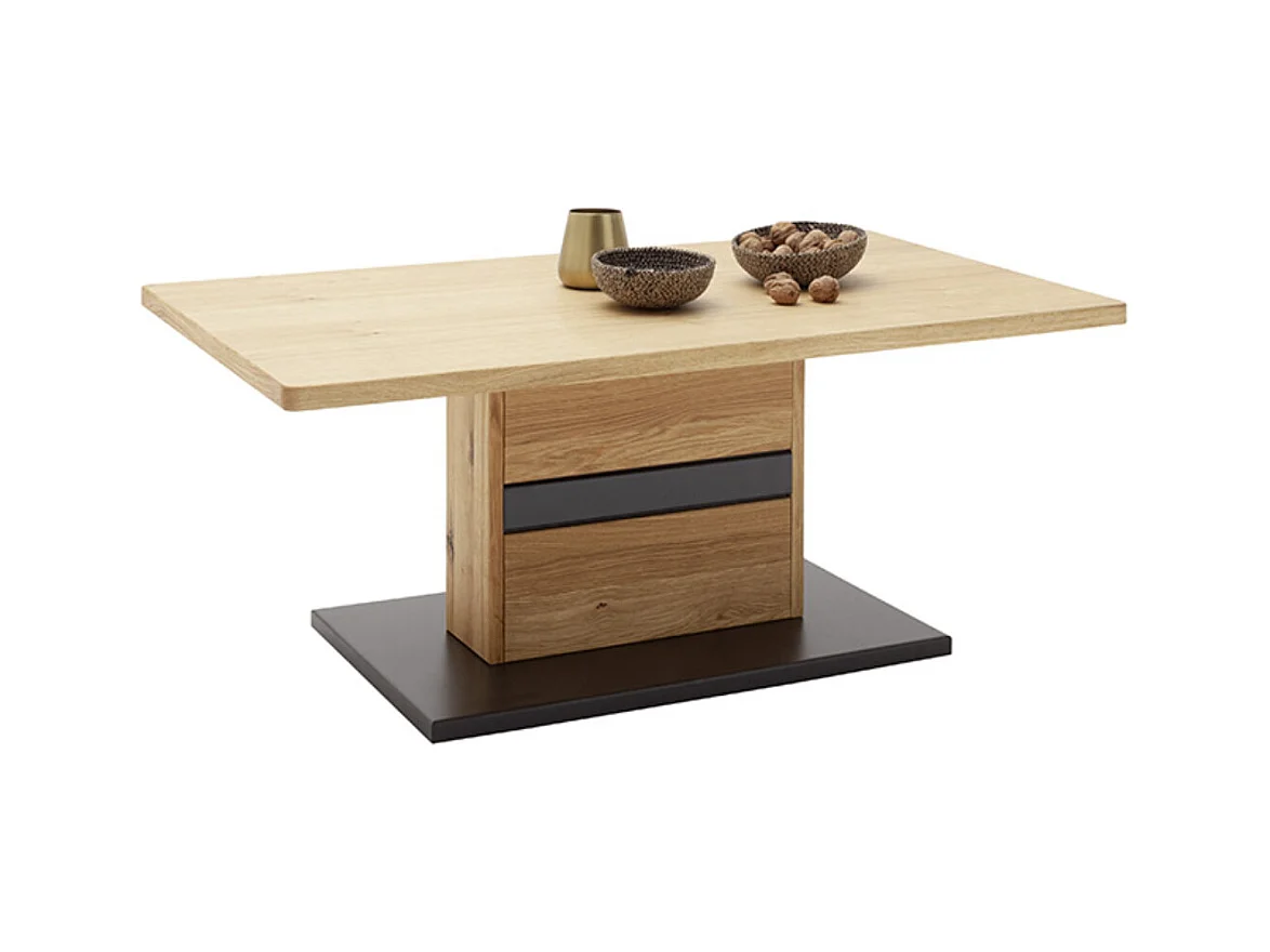 Table basse coloris chêne sauvage massif, gris noir - Longueur 110 x Hauteur 45 x Profondeur 65 cm