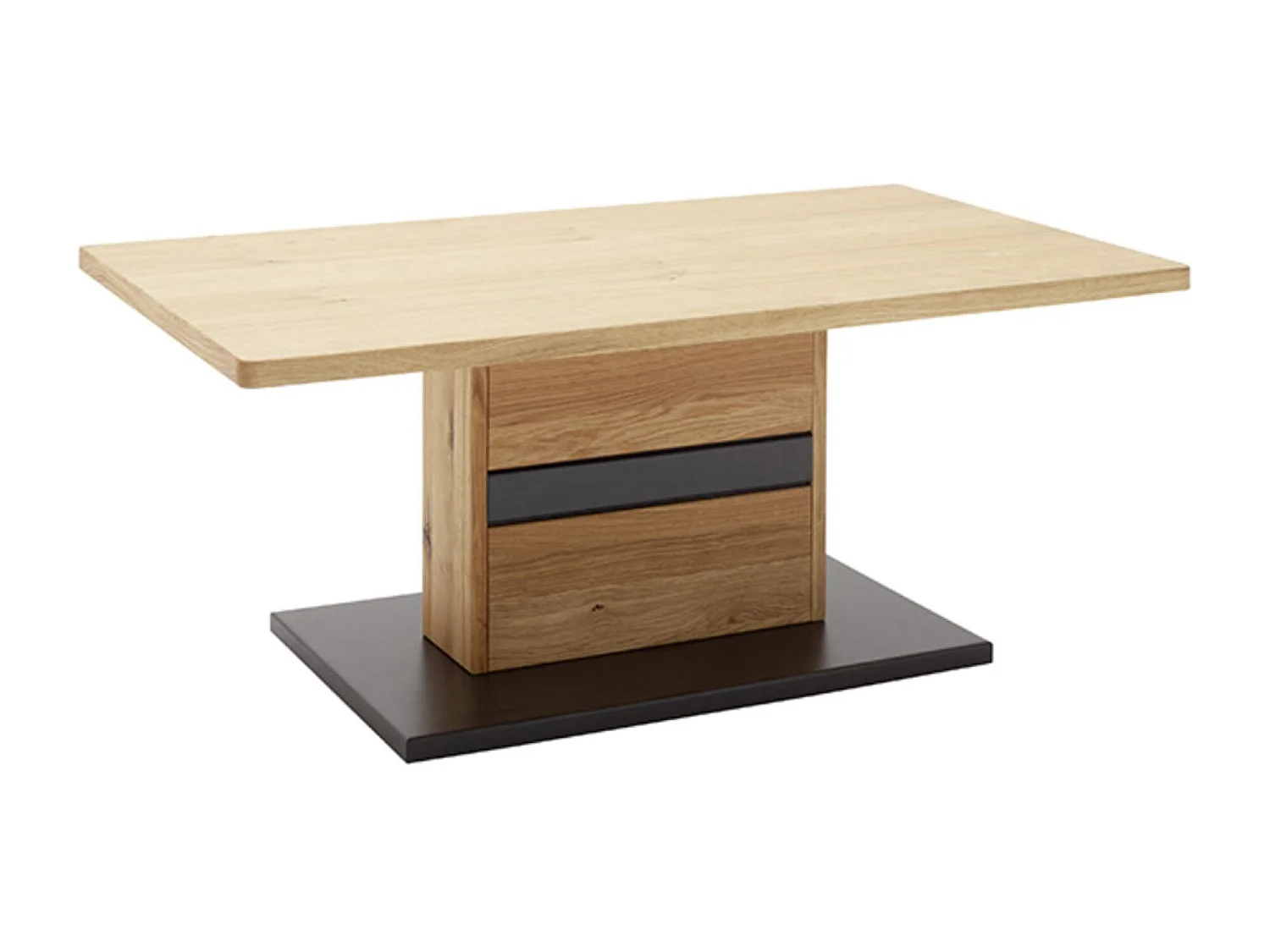 Table basse coloris chêne sauvage massif, gris noir - Longueur 110 x Hauteur 45 x Profondeur 65 cm