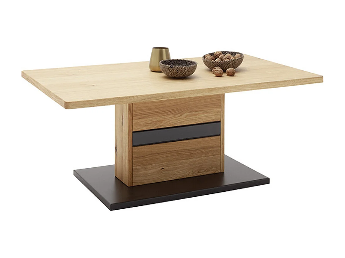 Table basse coloris chêne sauvage massif, gris noir - Longueur 110 x Hauteur 45 x Profondeur 65 cm