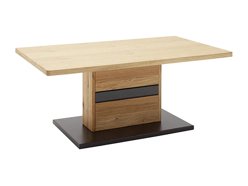 Table basse coloris chêne sauvage massif, gris noir - Longueur 110 x Hauteur 45 x Profondeur 65 cm