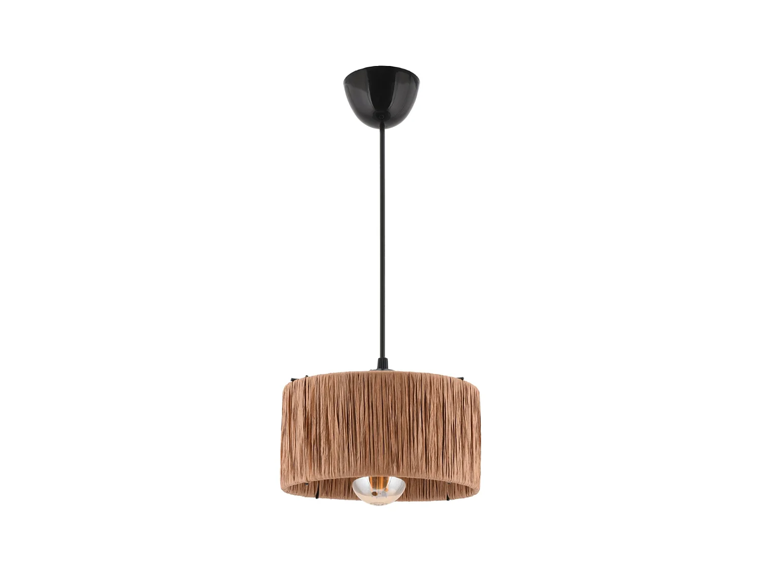 Hanglamp van beige raffia en zwart metaal - Bohemian chic design voor een gezellig interieur