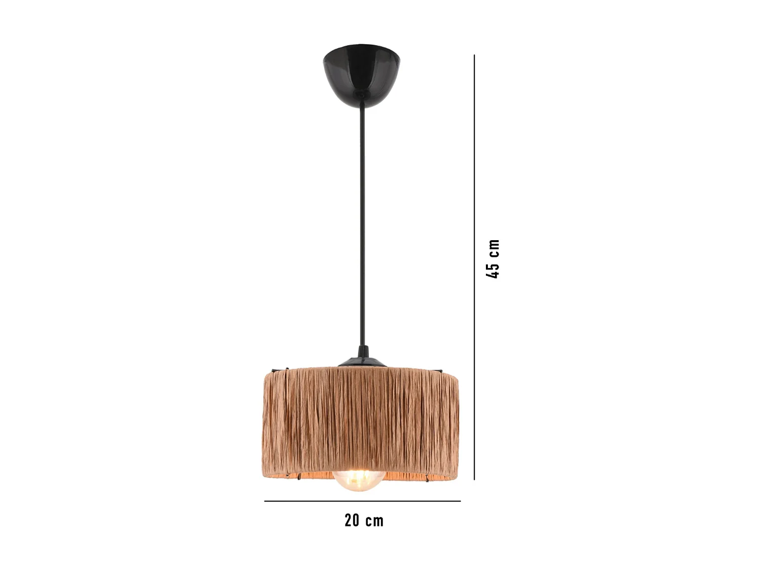 Hanglamp van beige raffia en zwart metaal - Bohemian chic design voor een gezellig interieur