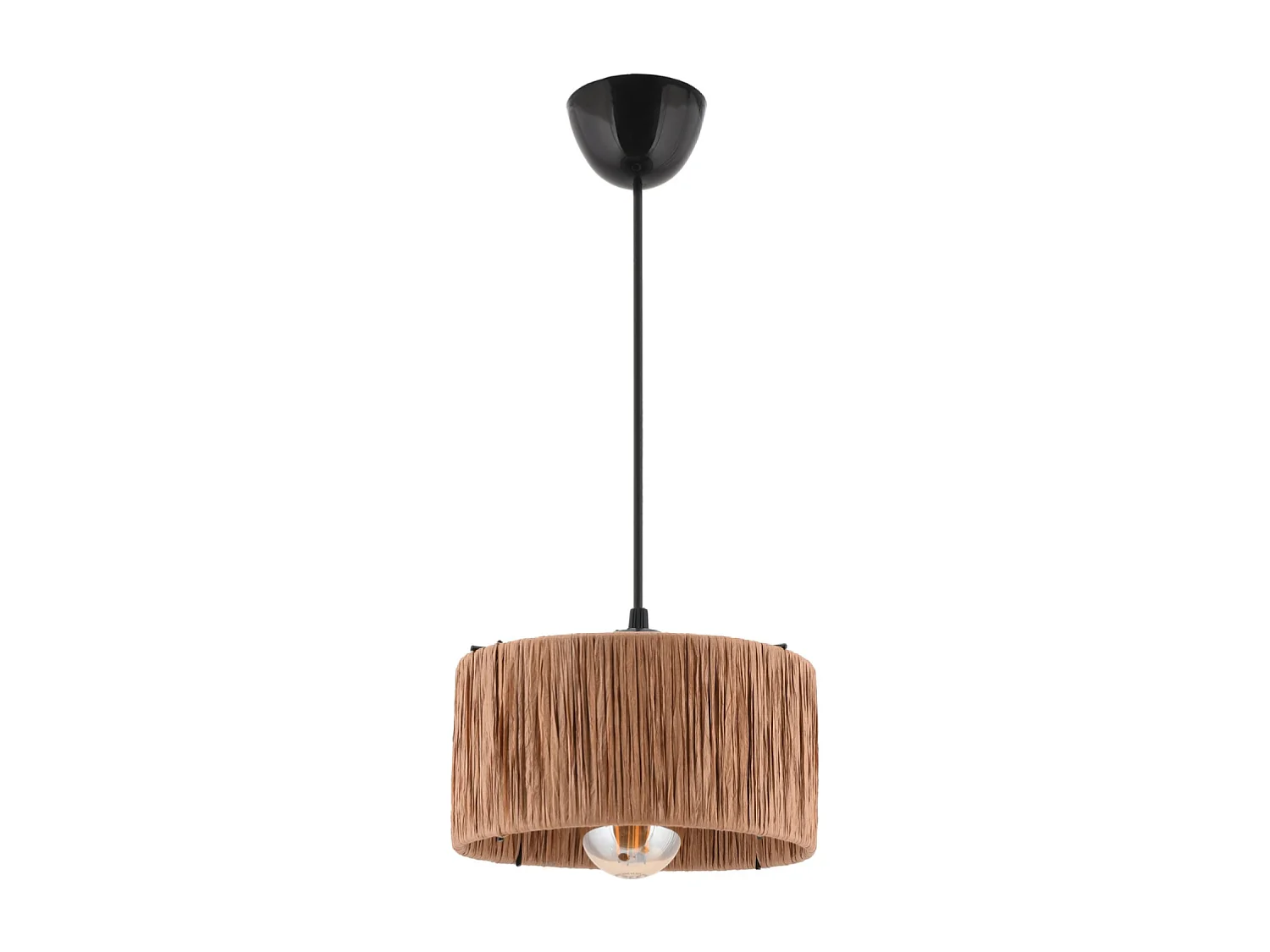 Hanglamp van beige raffia en zwart metaal - Bohemian chic design voor een gezellig interieur