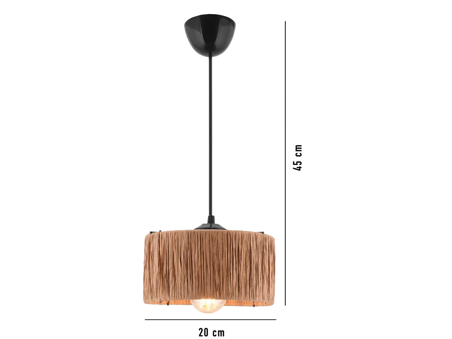 Hanglamp van beige raffia en zwart metaal - Bohemian chic design voor een gezellig interieur