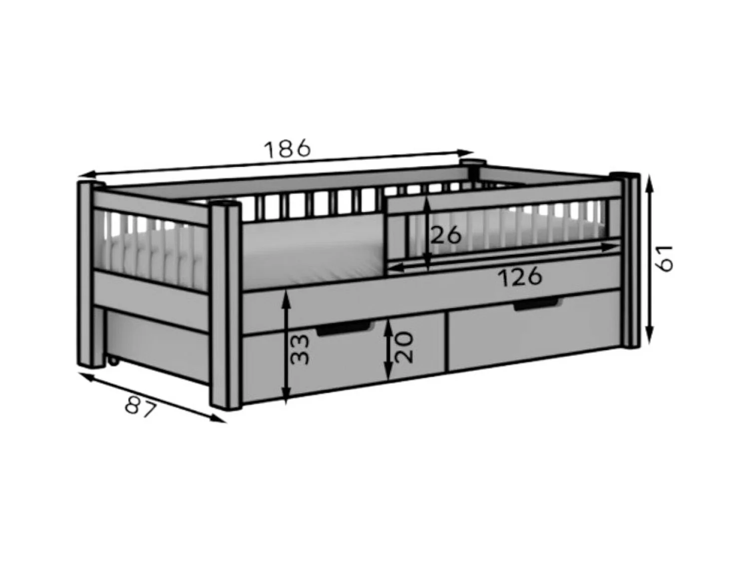 Lit Lora (80x180)/matelas inclus/blanc