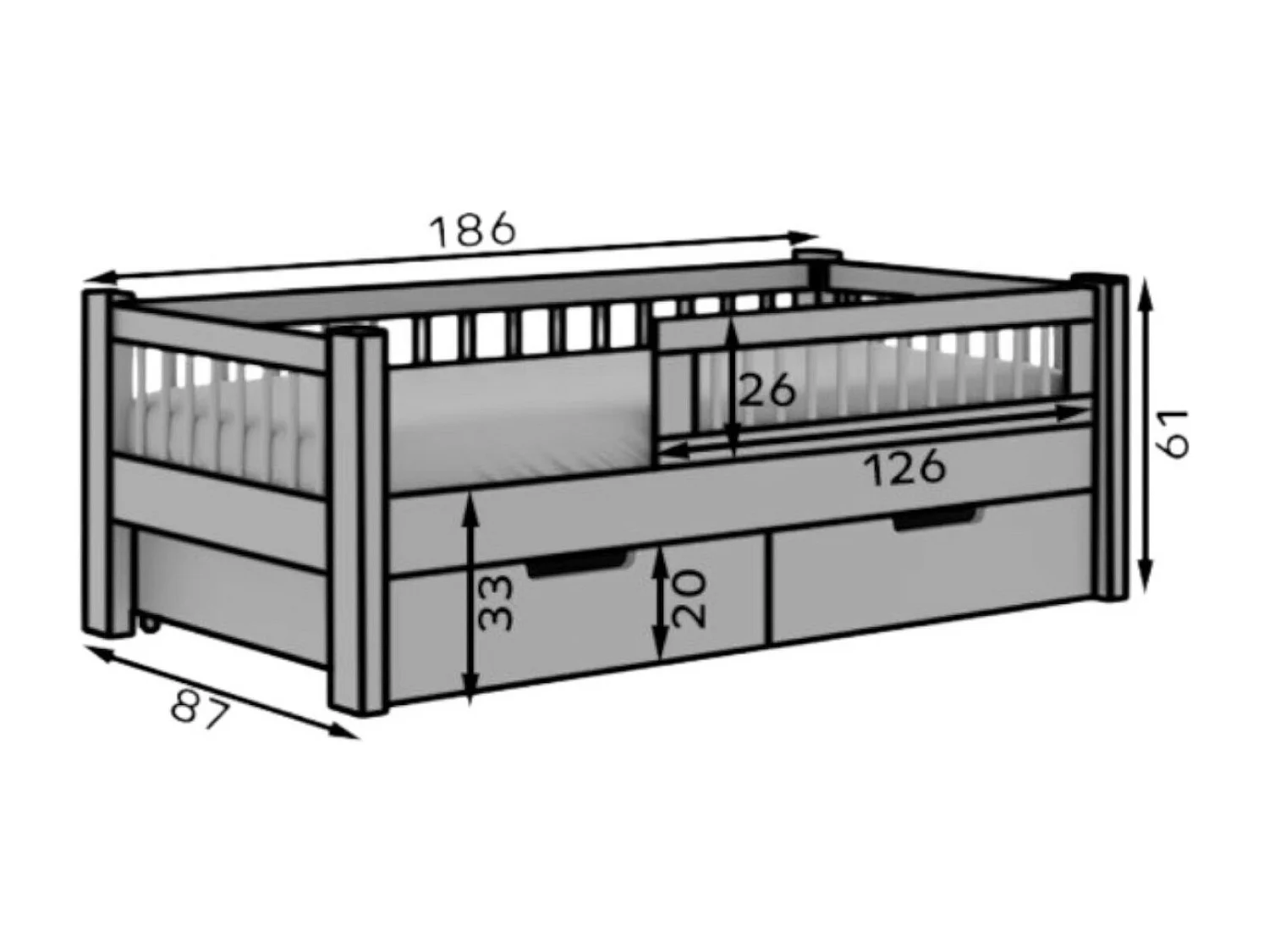 Lit Lora (80x180)/matelas inclus/blanc