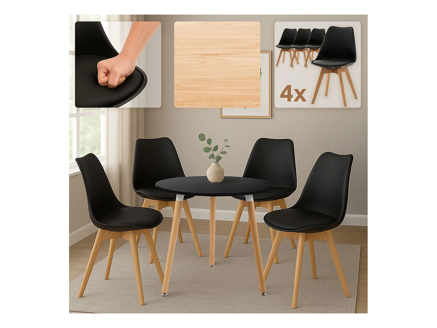 Ensemble de salle à manger - Table + 4 Chaises - Lansgar