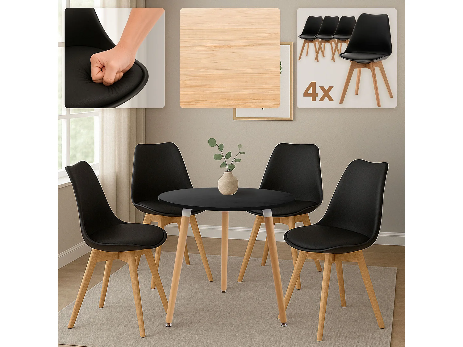 Ensemble de salle à manger - Table + 4 Chaises - Lansgar