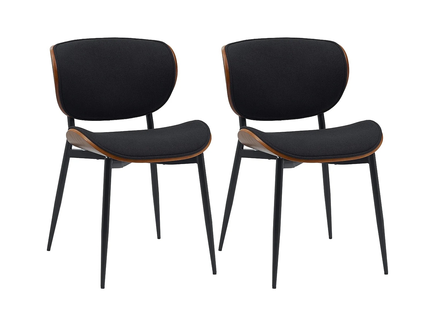Lot de 2  chaise salle à manger - Tissu - Noyer / Noir - Enid