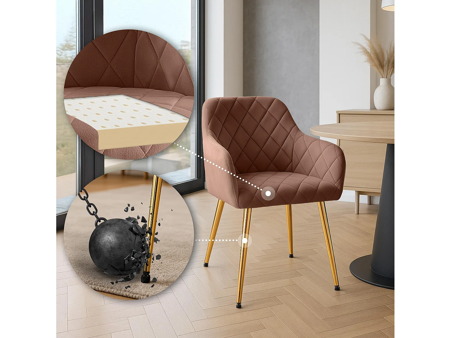 chaises avec accoudoirs - Velours - Marron - Monett