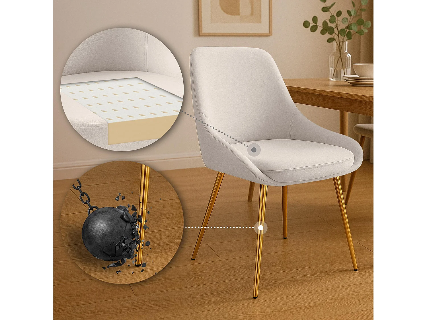 chaise salle à manger - Velours - Crème - Elmira