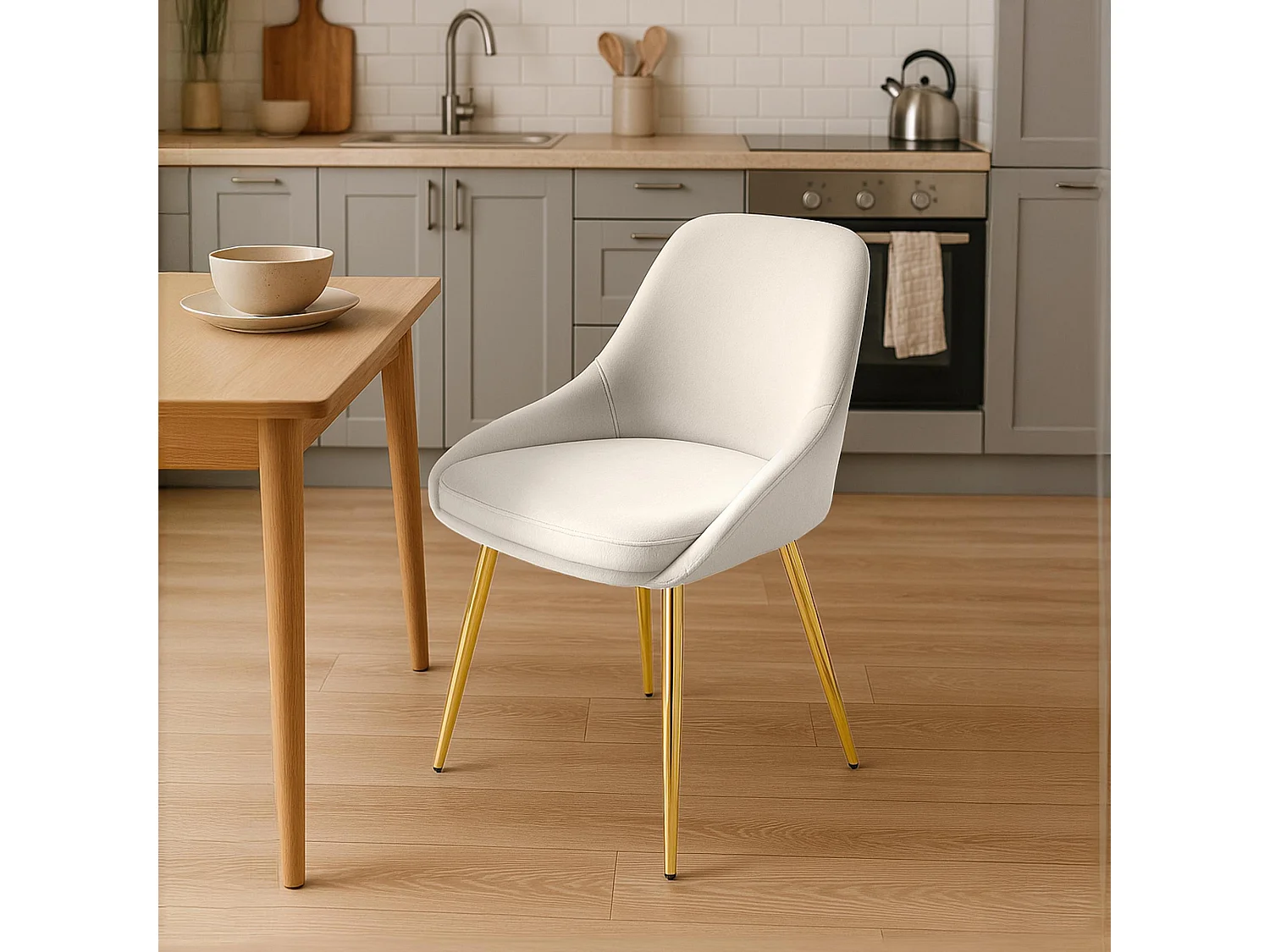 chaise salle à manger - Velours - Crème - Elmira