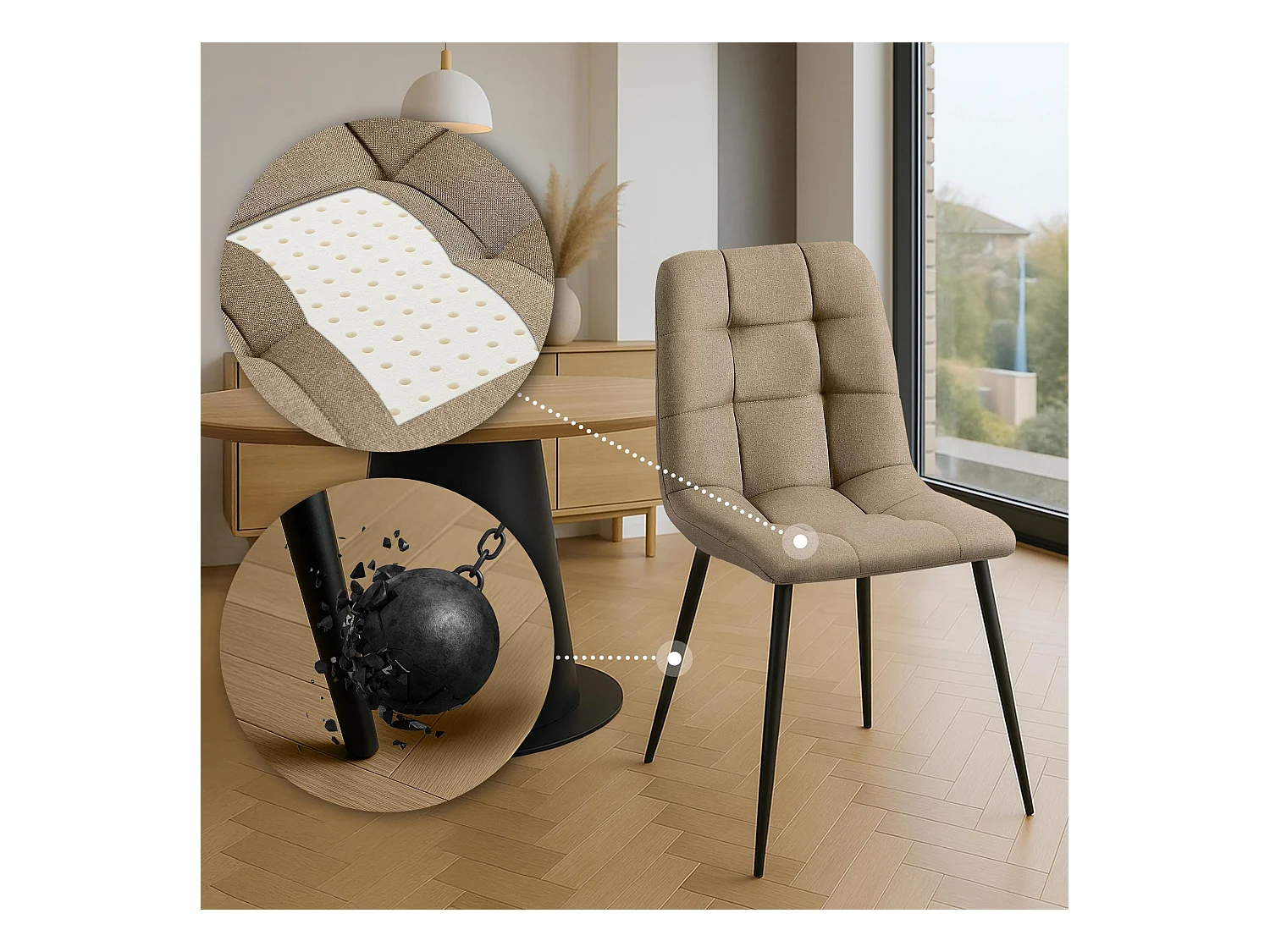 Lot de 4  chaise salle à manger - Tissu - Taupe - Antibes