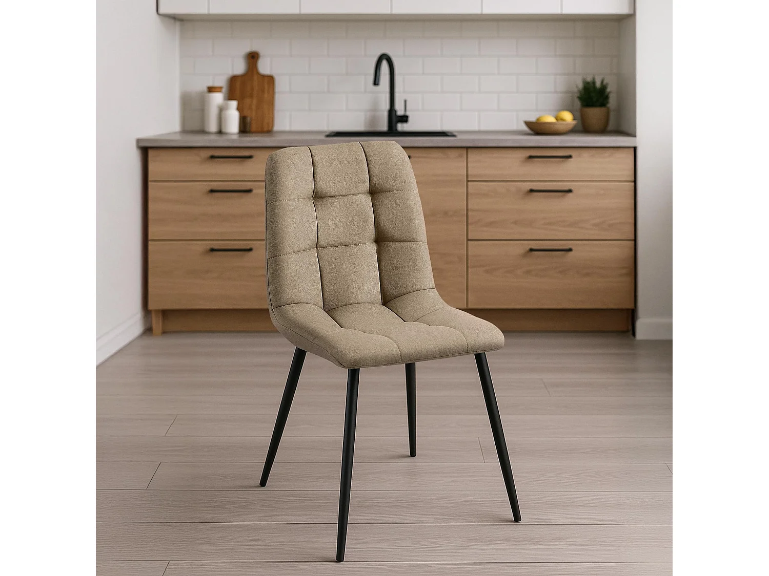 Lot de 4  chaise salle à manger - Tissu - Taupe - Antibes