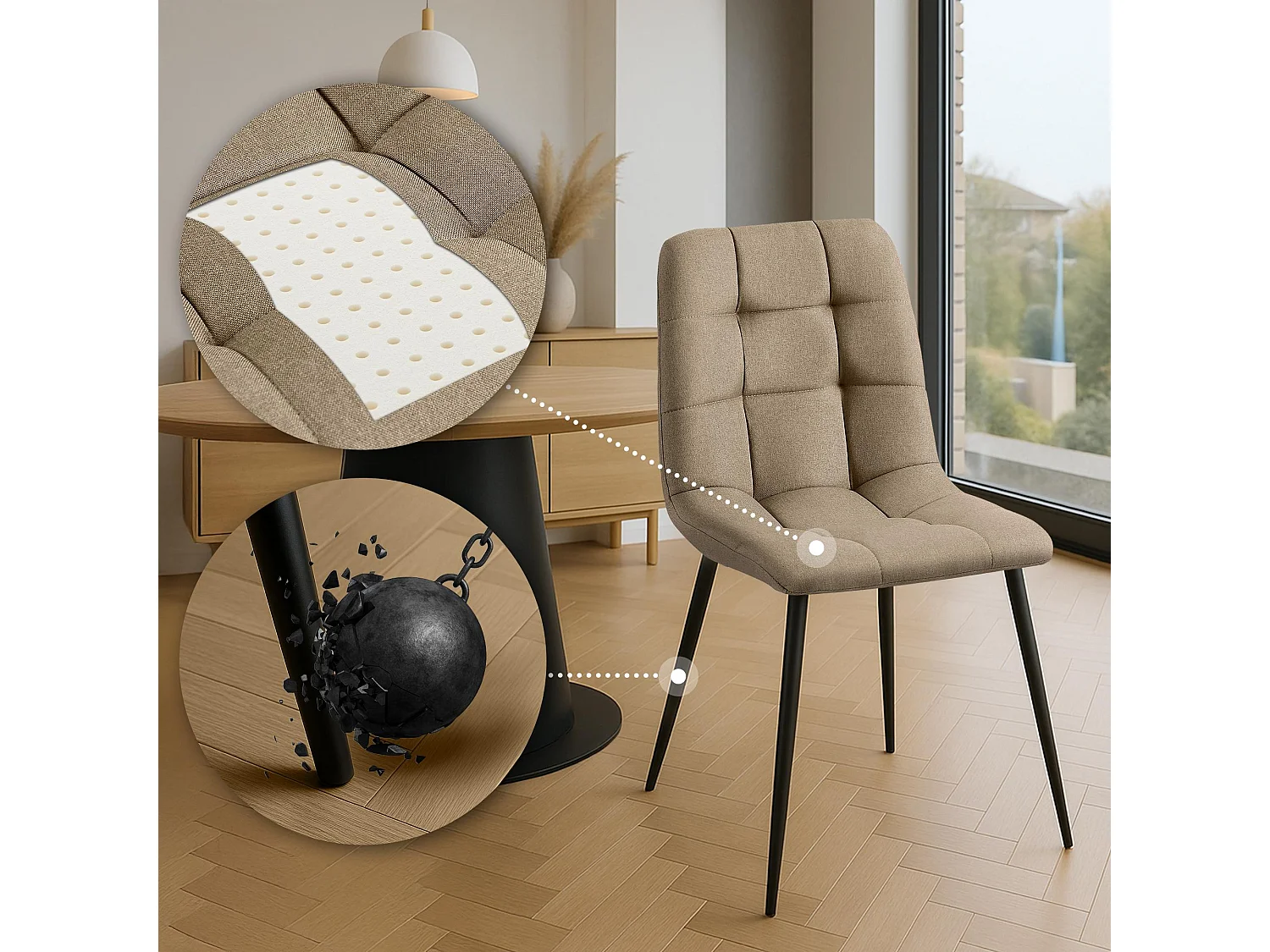 Lot de 4  chaise salle à manger - Tissu - Taupe - Antibes