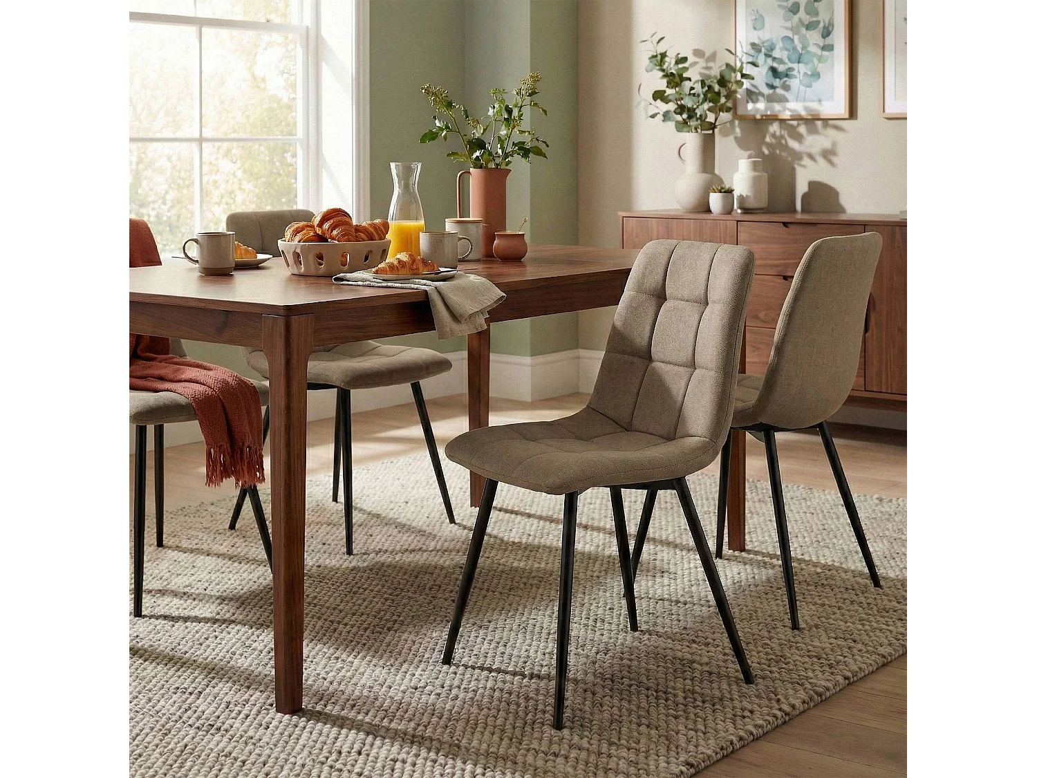 Lot de 4  chaise salle à manger - Tissu - Taupe - Antibes