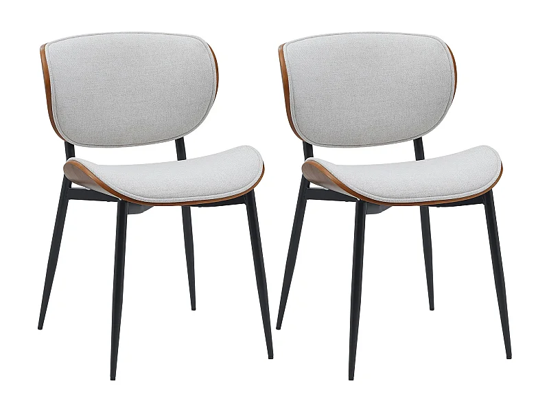 Lot de 2  chaise salle à manger - Tissu - Noyer / Crème - Enid
