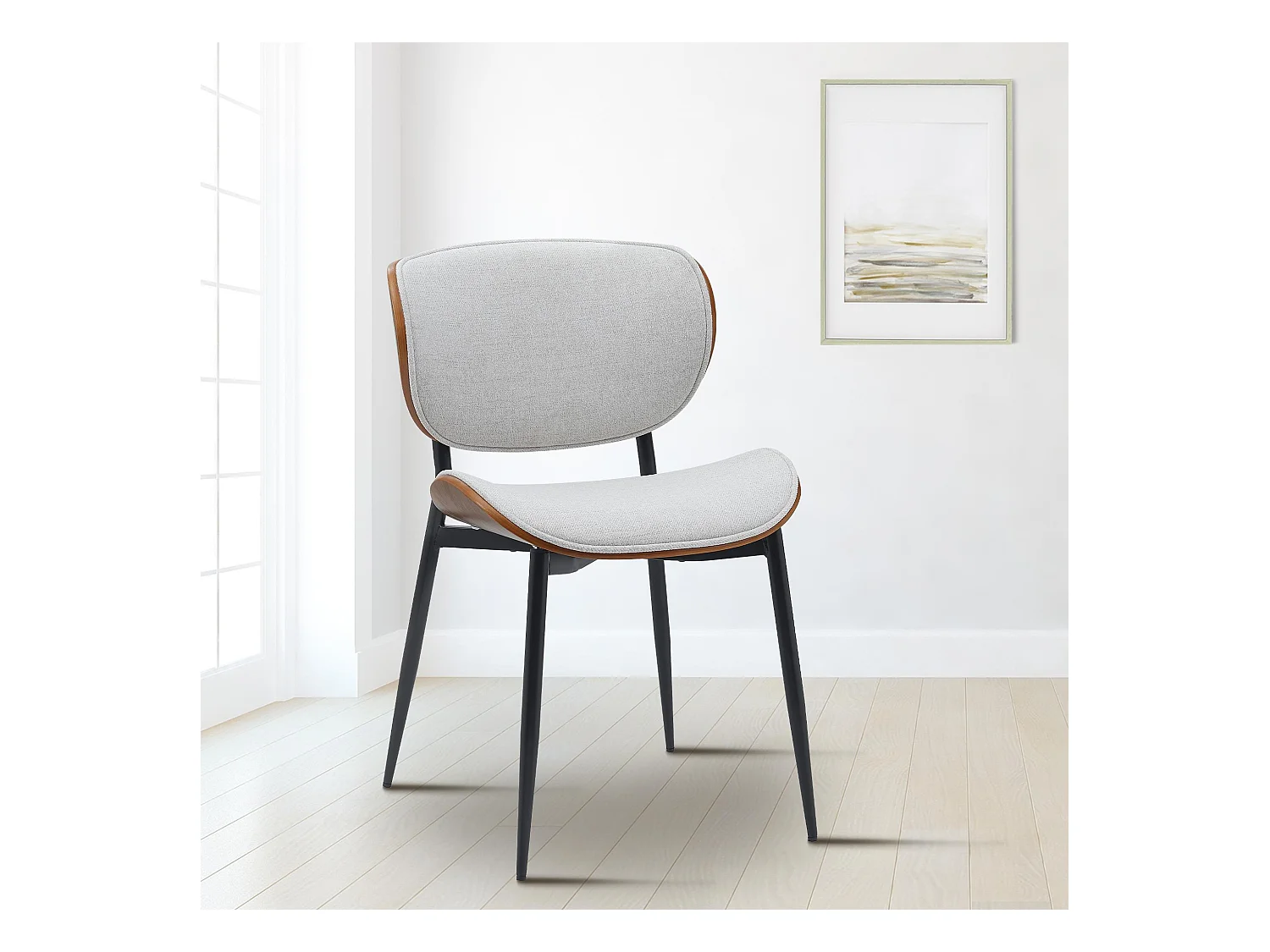 Lot de 2  chaise salle à manger - Tissu - Noyer / Crème - Enid