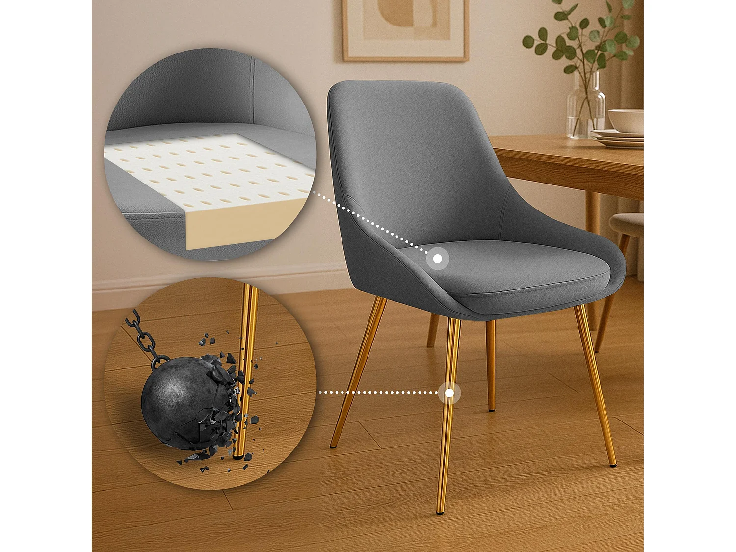 chaise salle à manger - Velours - Gris foncé - Elmira