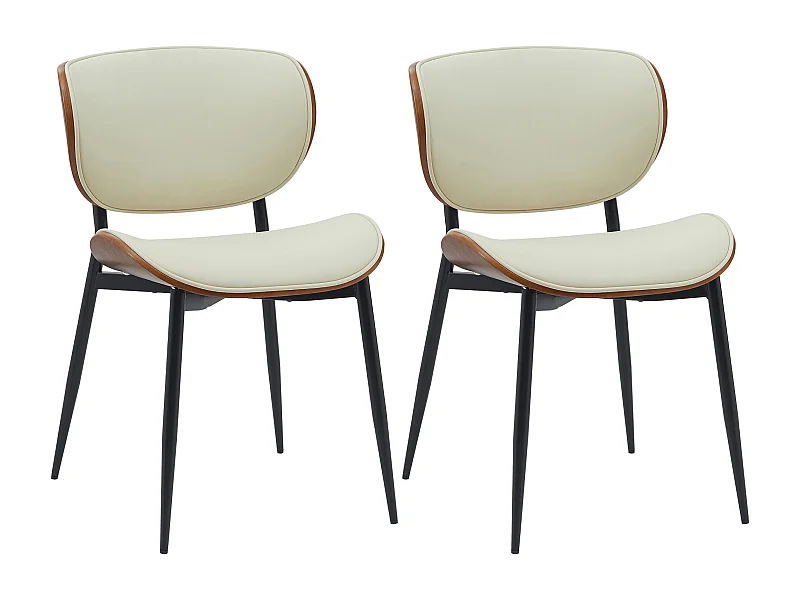 Lot de 2  chaise salle à manger - Similicuir - Noyer / Crème - Enid