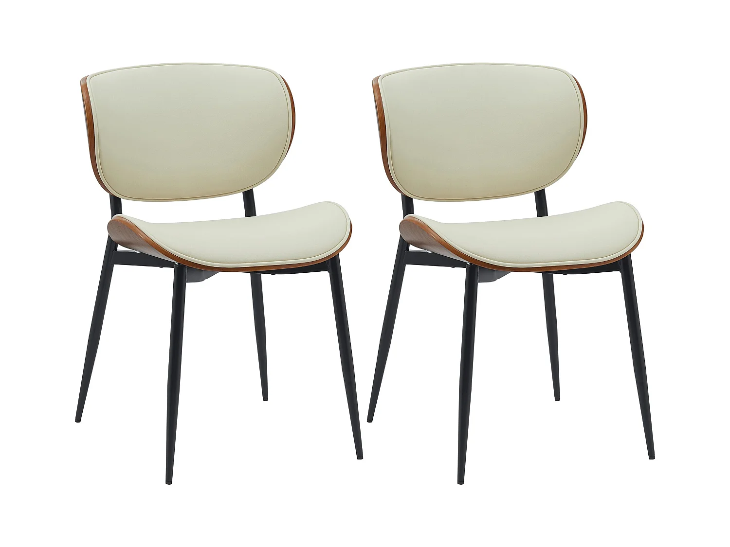 Lot de 2  chaise salle à manger - Similicuir - Noyer / Crème - Enid