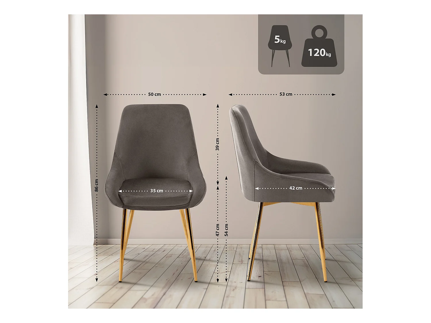 chaise salle à manger - Velours - Anthracite - Elmira