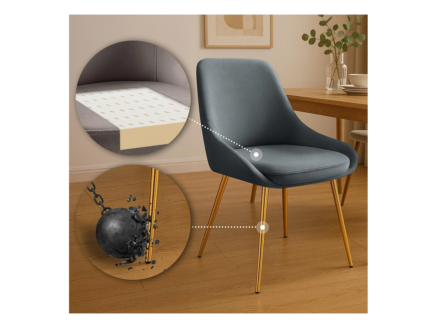 chaise salle à manger - Velours - Anthracite - Elmira