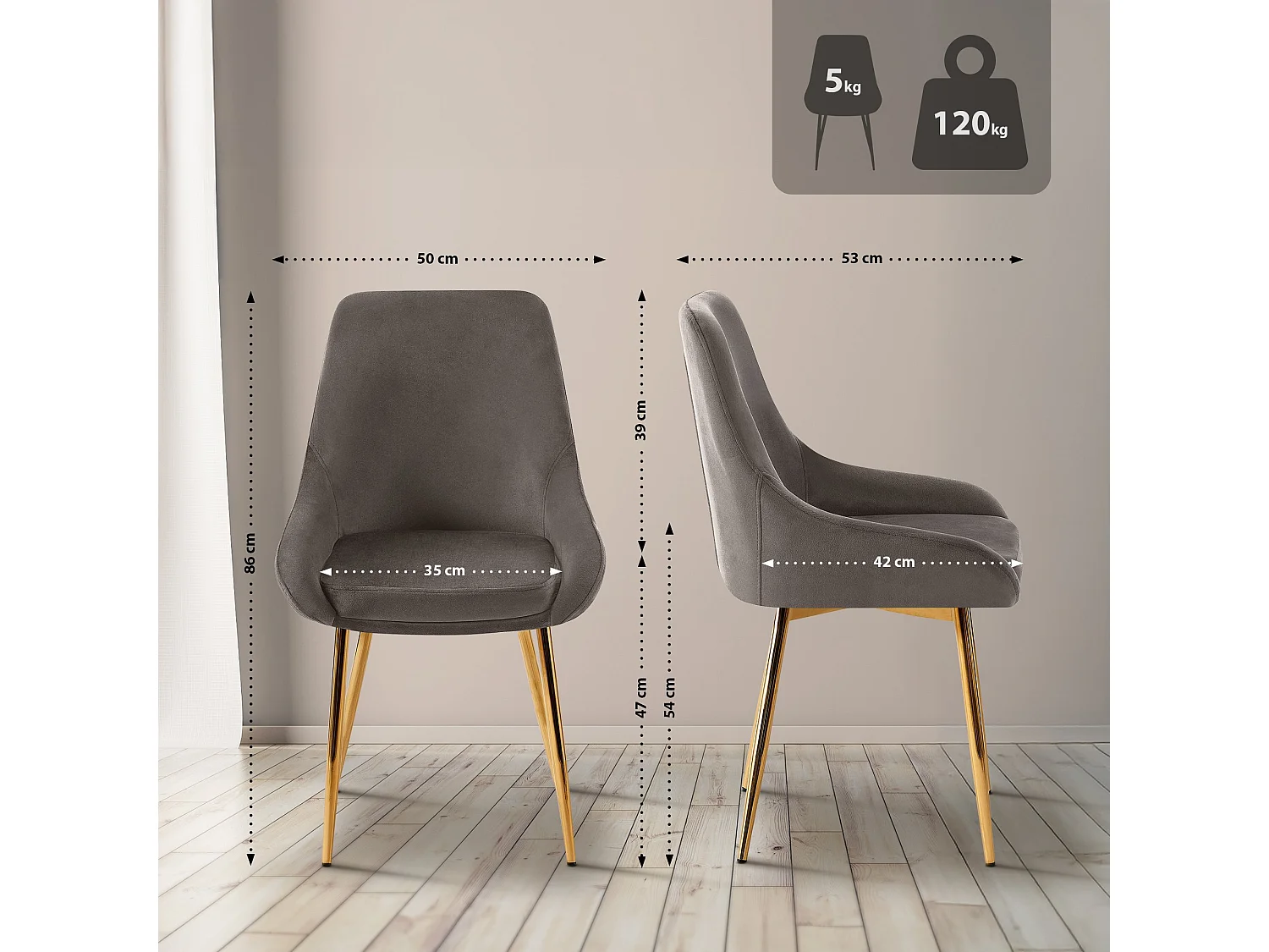 chaise salle à manger - Velours - Anthracite - Elmira