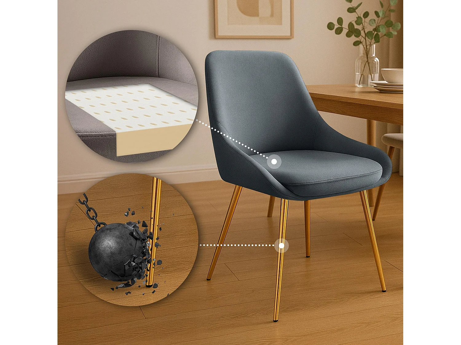 chaise salle à manger - Velours - Anthracite - Elmira