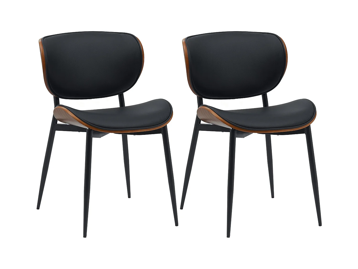 Lot de 2  chaise salle à manger - Similicuir - Noyer / Noir - Enid