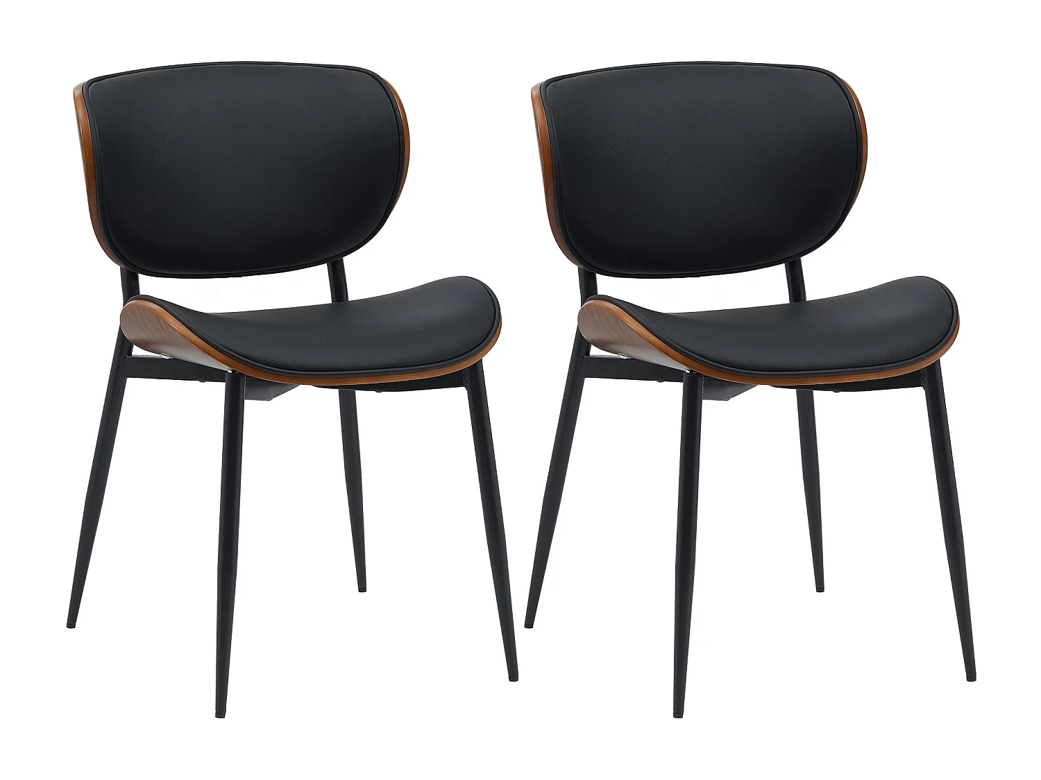 Lot de 2  chaise salle à manger - Similicuir - Noyer / Noir - Enid