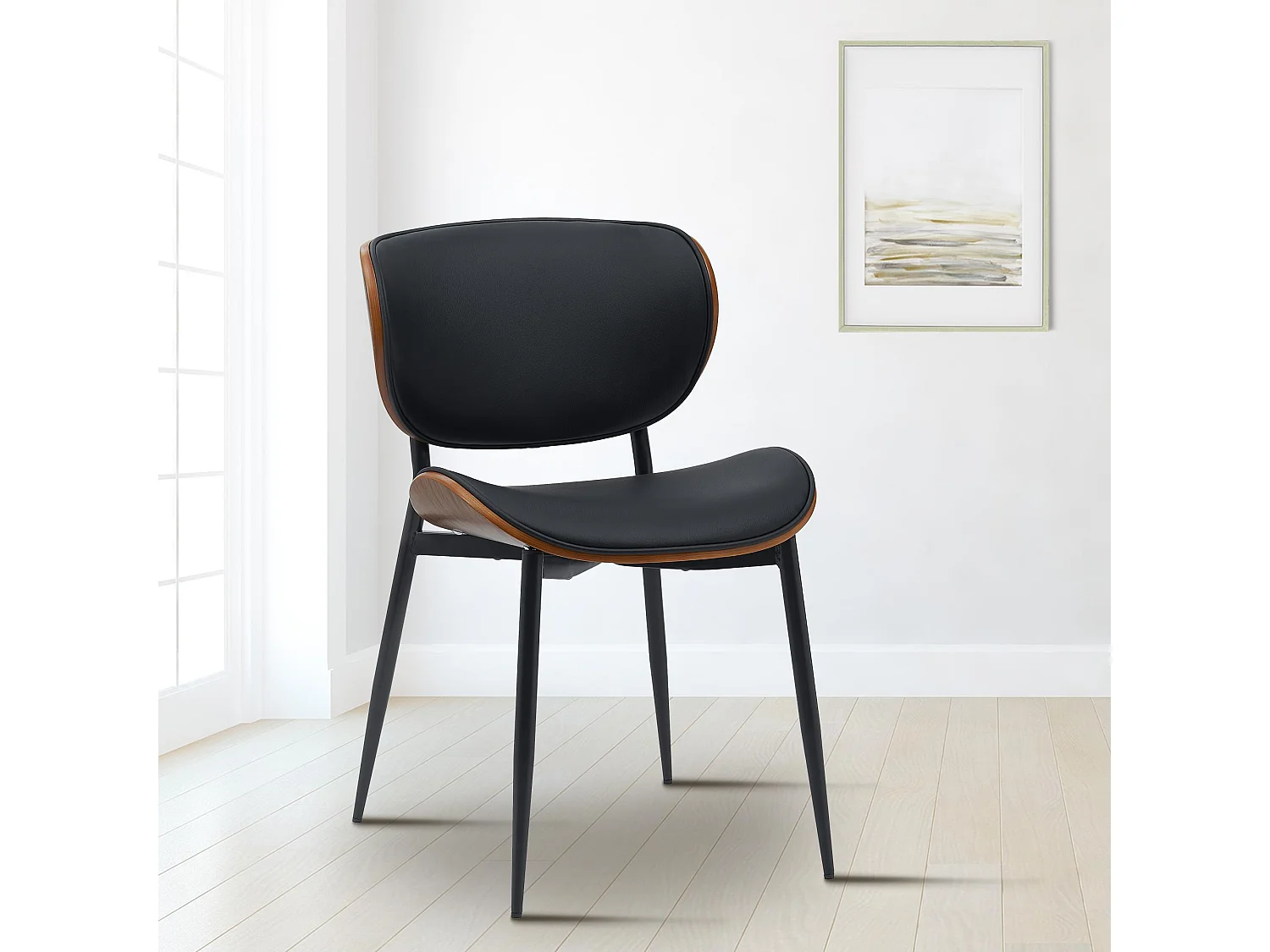 Lot de 2  chaise salle à manger - Similicuir - Noyer / Noir - Enid