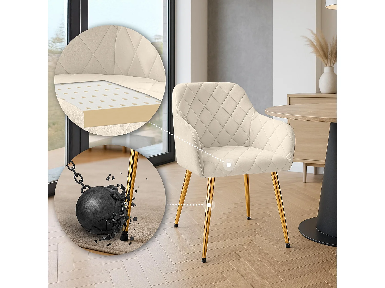 chaises avec accoudoirs - Velours - Crème - Monett