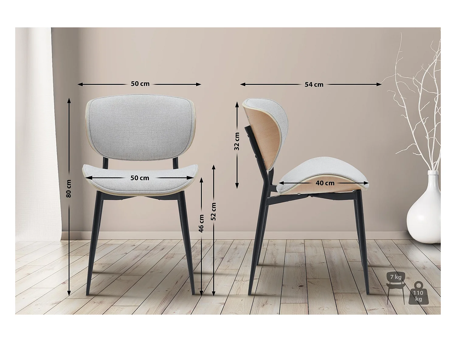 Lot de 2  chaise salle à manger - Tissu - Nature / Crème - Enid