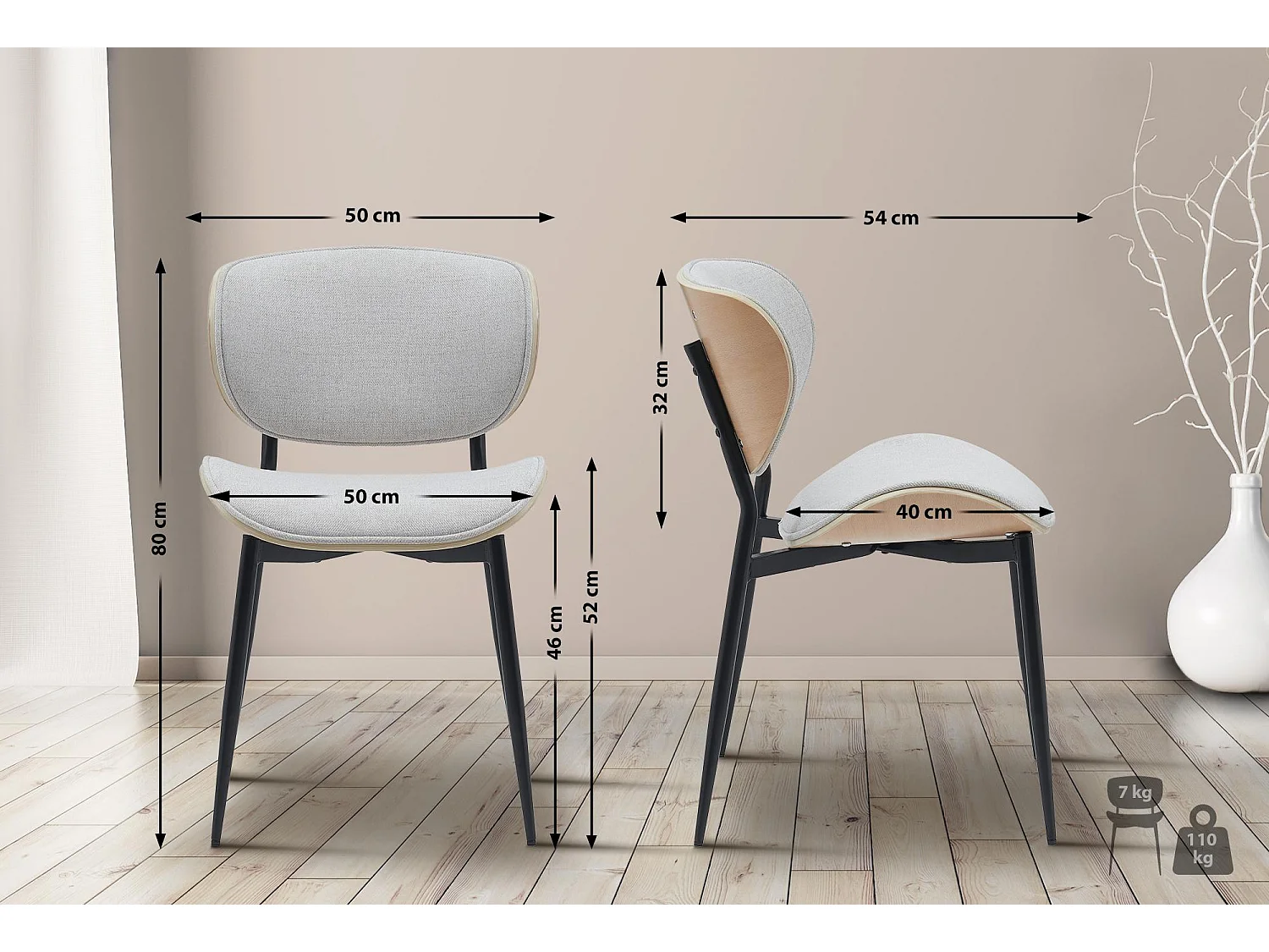 Lot de 2  chaise salle à manger - Tissu - Nature / Crème - Enid