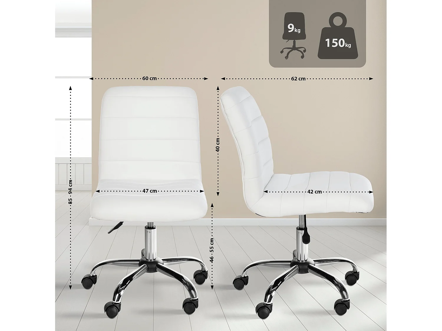 Tabouret de bureau - Similicuir - Blanc - Redding