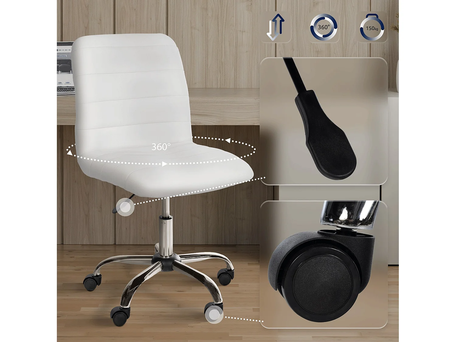 Tabouret de bureau - Similicuir - Blanc - Redding
