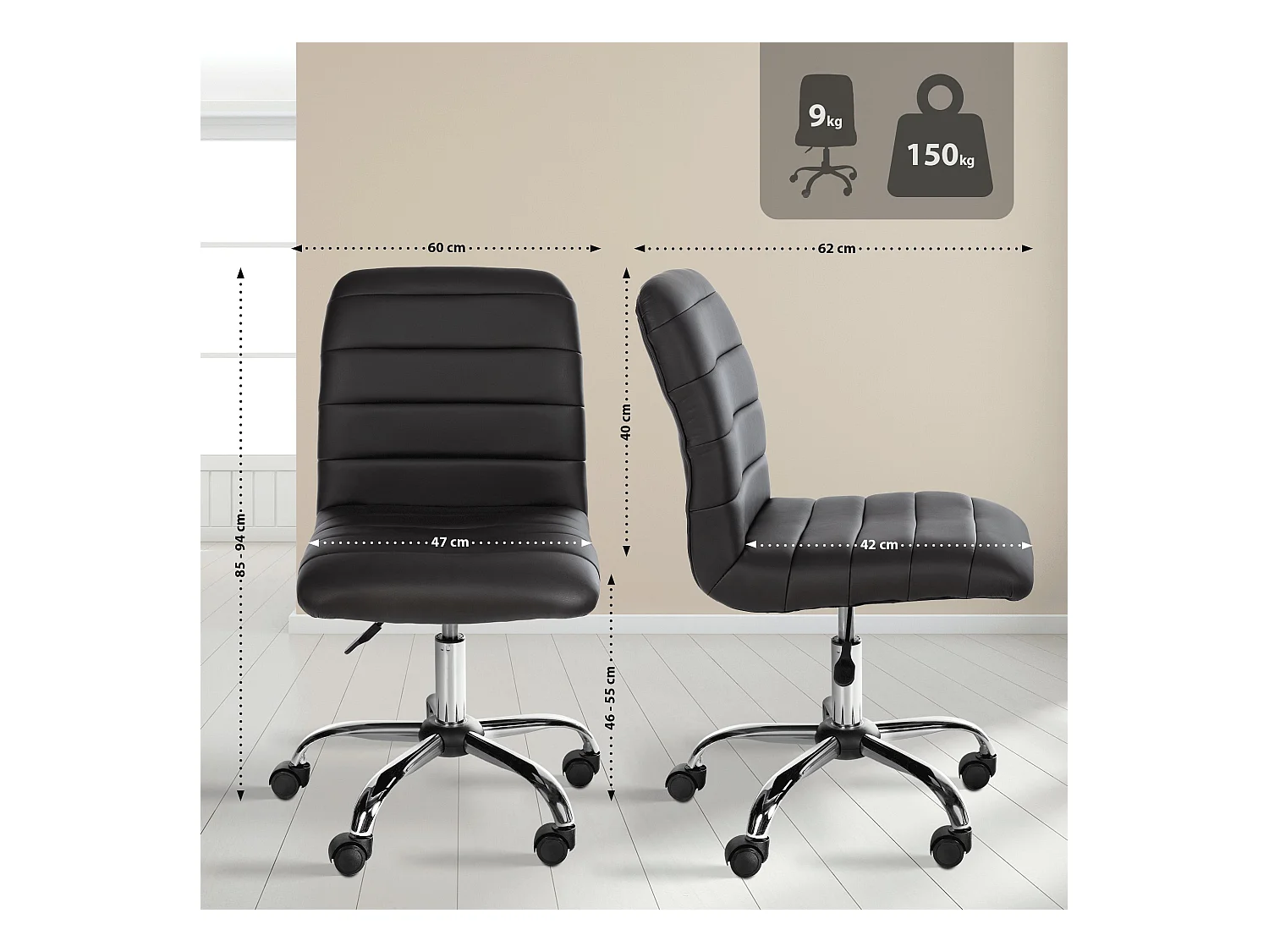 Tabouret de bureau - Similicuir - Marron - Redding