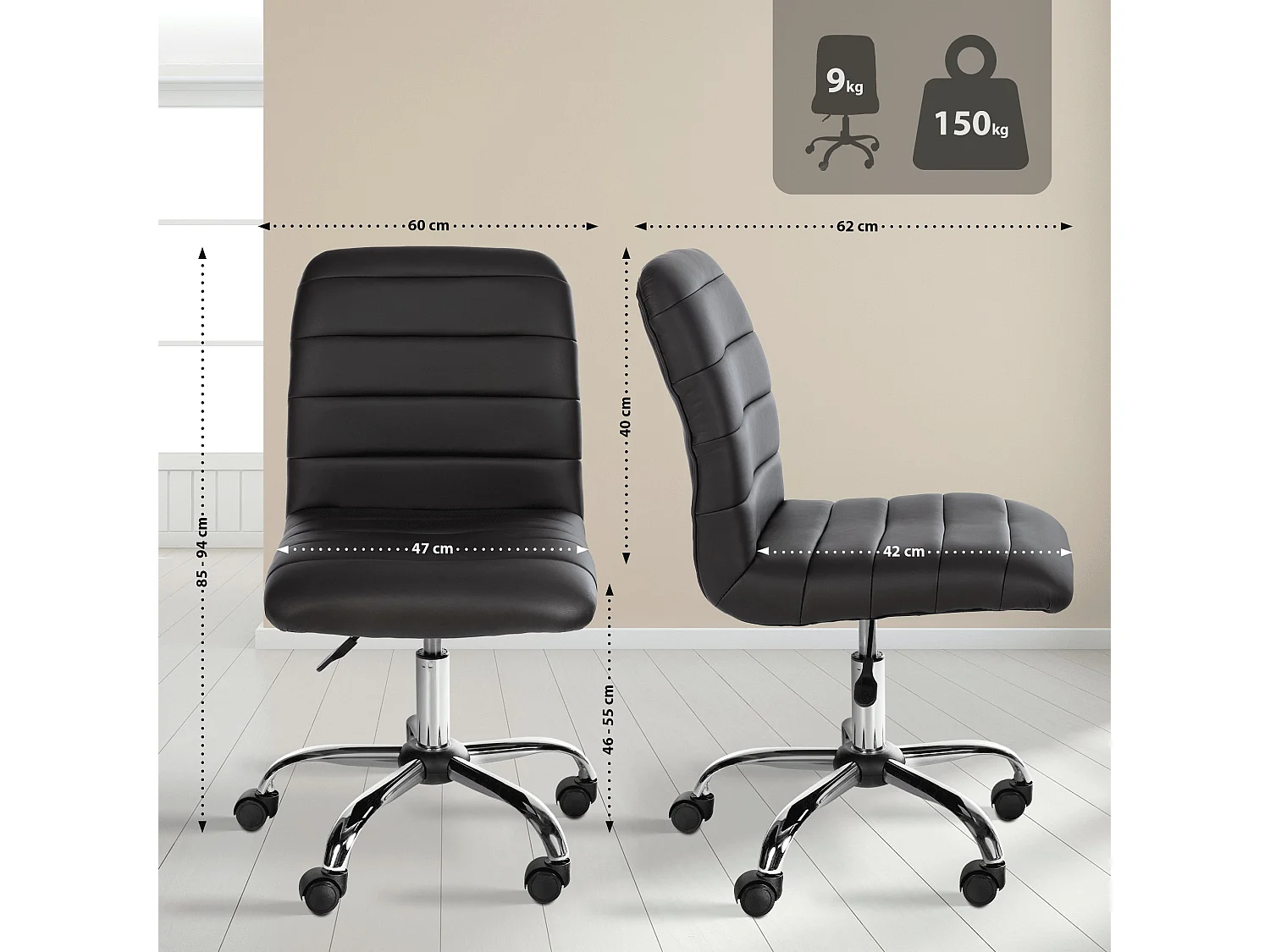 Tabouret de bureau - Similicuir - Marron - Redding