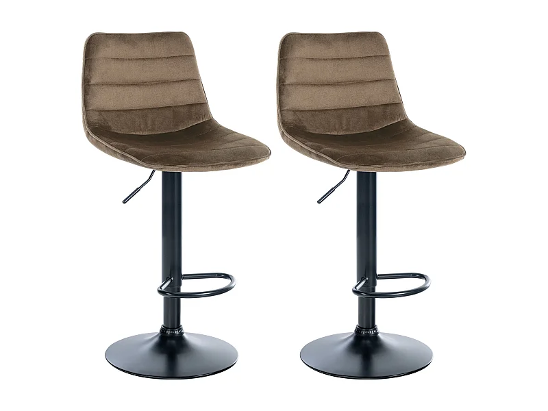 Lot de 2  Tabouret de bar - Velours & Noir mat - Marron - Lex