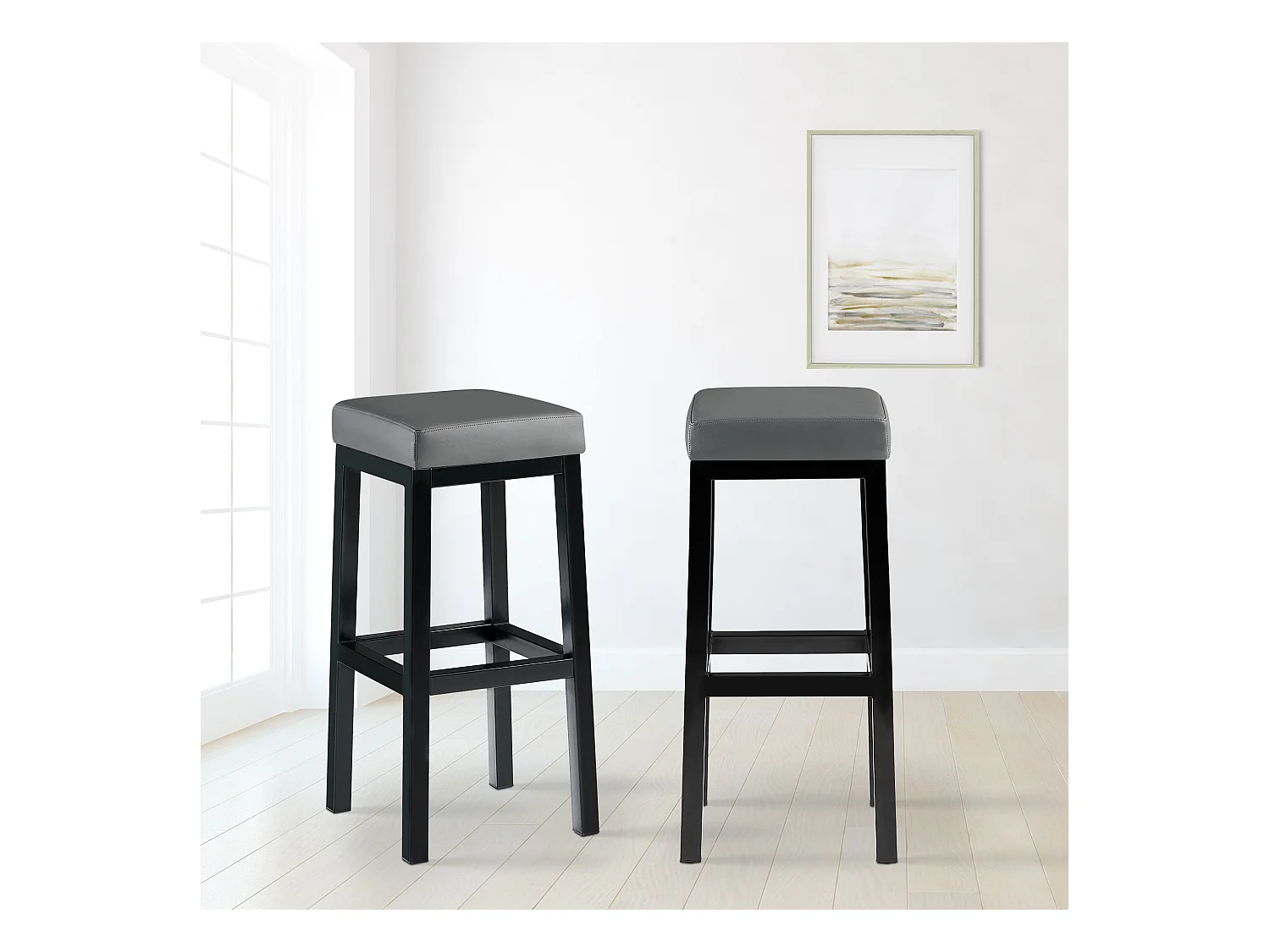 Tabouret de bar - Similicuir - Gris - Taylor B85