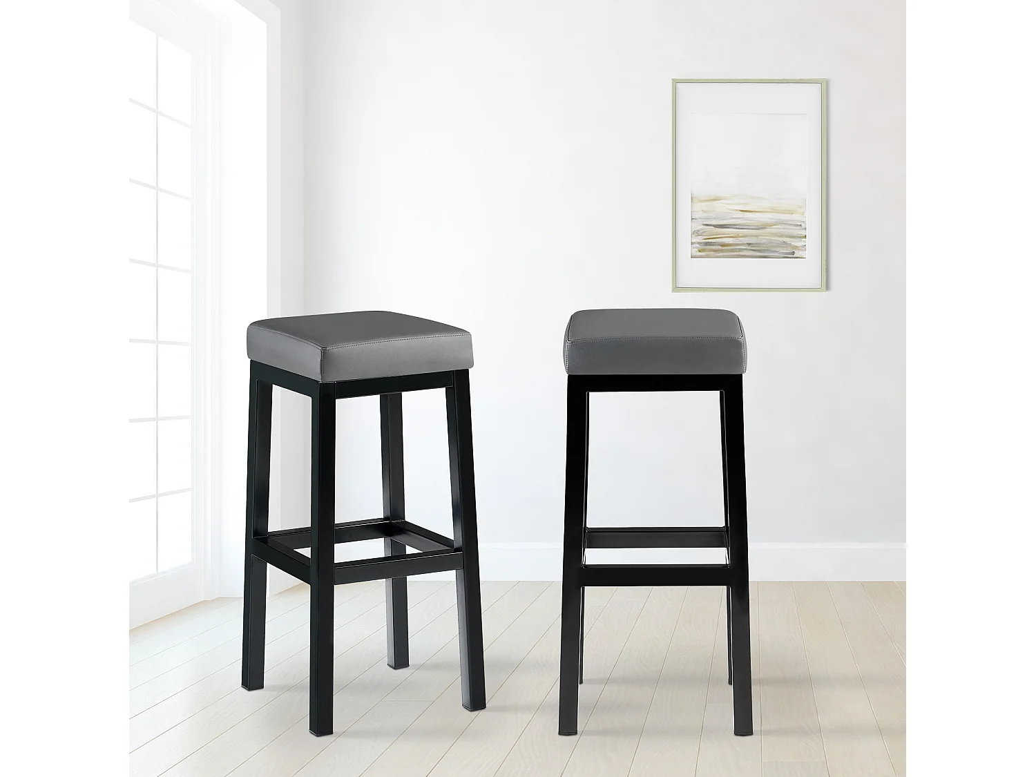 Tabouret de bar - Similicuir - Gris - Taylor B85