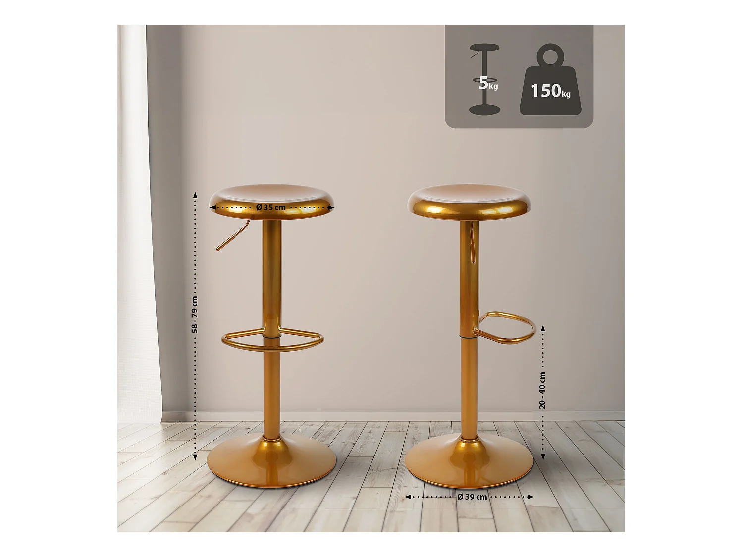 Tabouret de bar - Métal & Chrome - Or - Williston