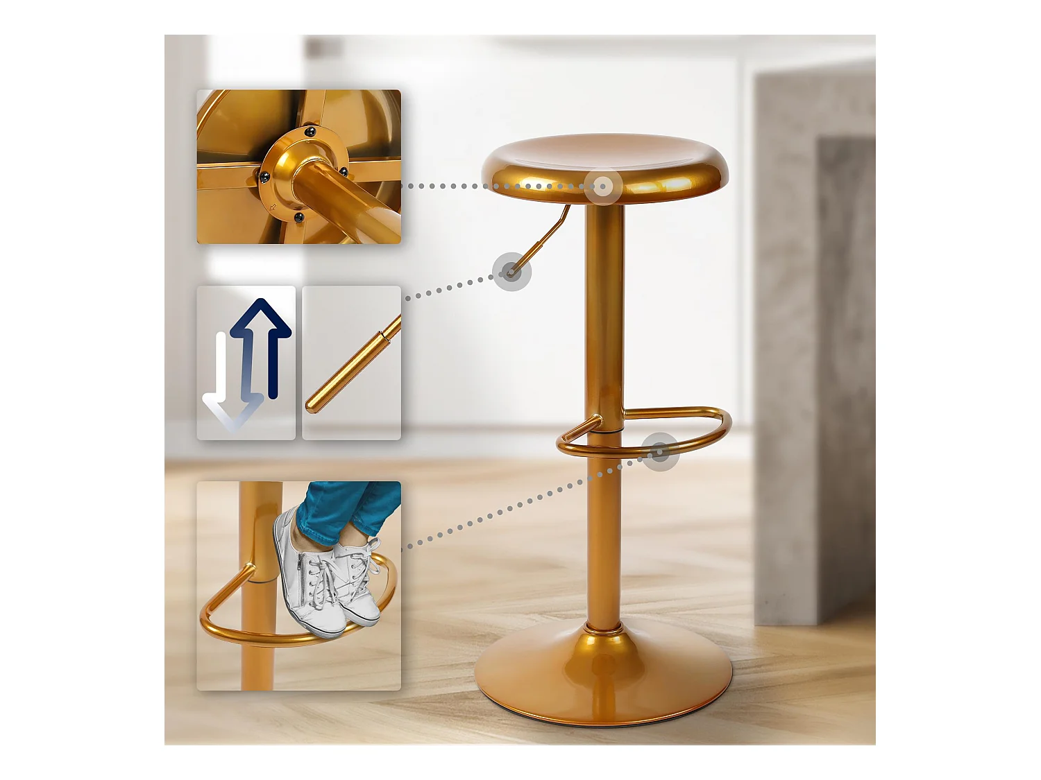 Tabouret de bar - Métal & Chrome - Or - Williston