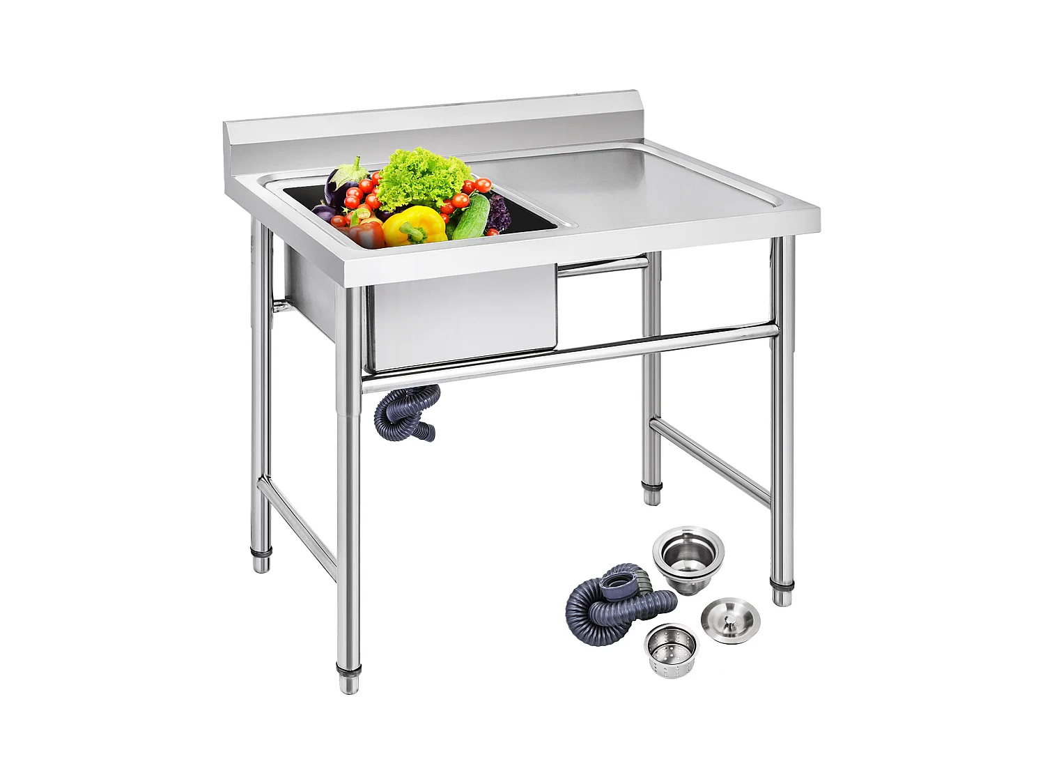 Évier Inox de Cuisine SucceBuy 1 Bac Évier sur Pieds en Acier Inox Anti-Eclaboussures Lavabo Inox Professionnel