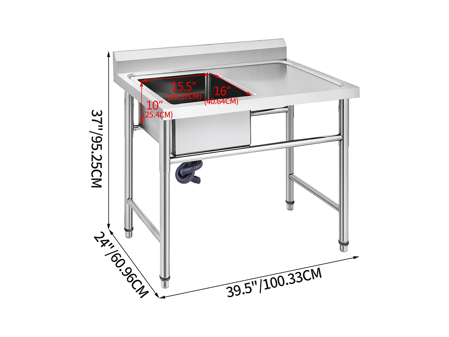 Évier Inox de Cuisine SucceBuy 1 Bac Évier sur Pieds en Acier Inox Anti-Eclaboussures Lavabo Inox Professionnel
