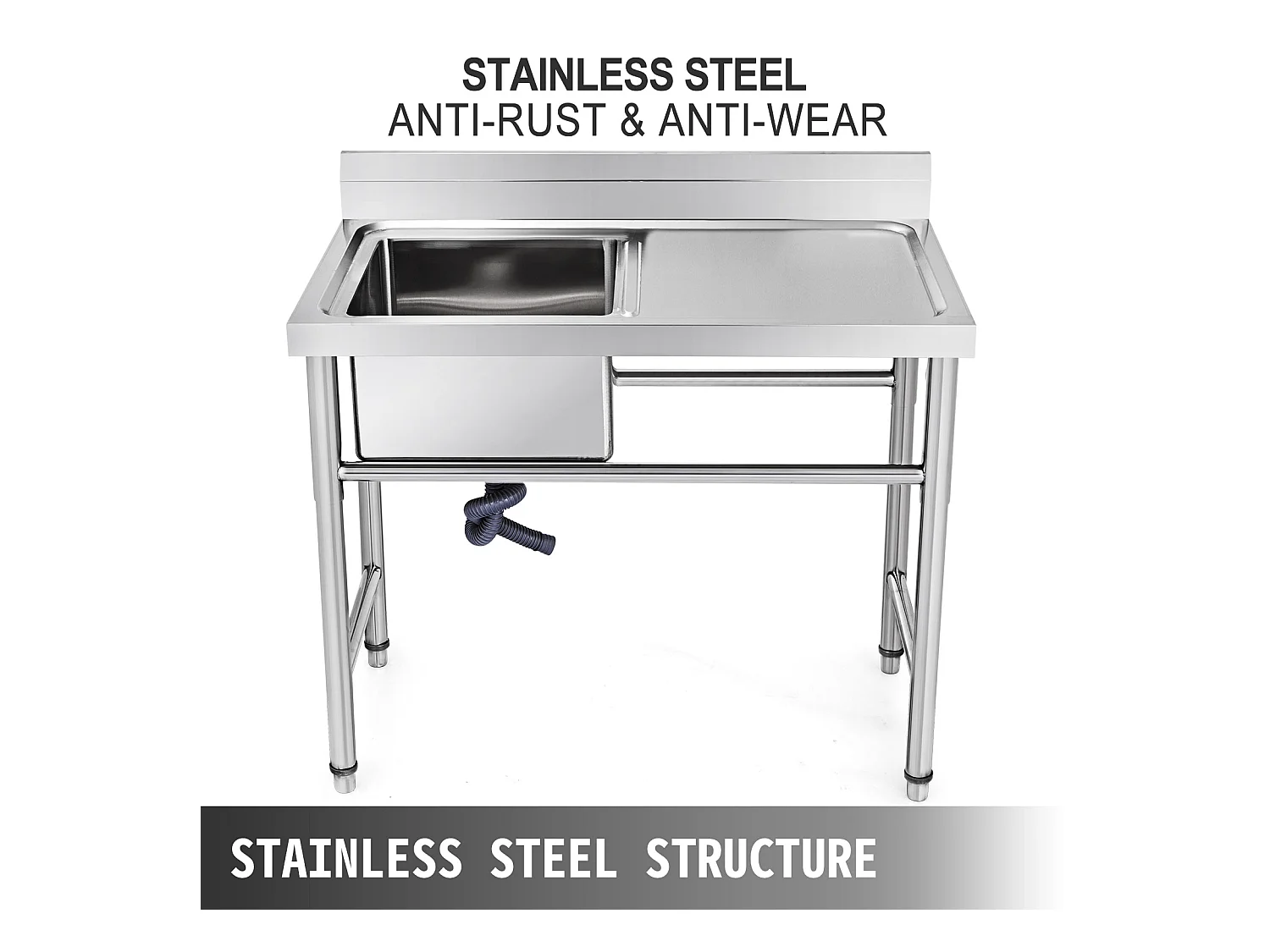 Évier Inox de Cuisine SucceBuy 1 Bac Évier sur Pieds en Acier Inox Anti-Eclaboussures Lavabo Inox Professionnel