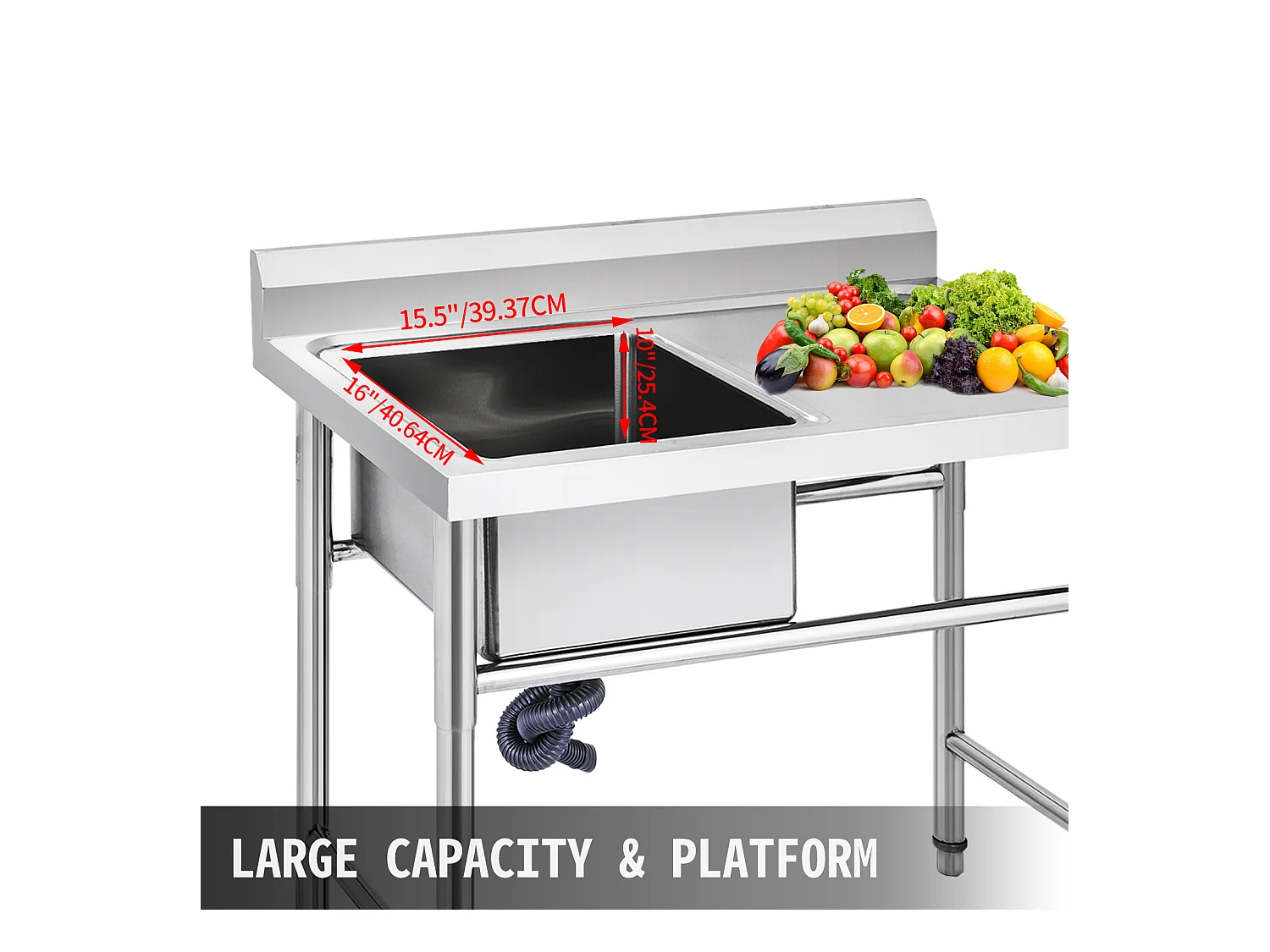 Évier Inox de Cuisine SucceBuy 1 Bac Évier sur Pieds en Acier Inox Anti-Eclaboussures Lavabo Inox Professionnel