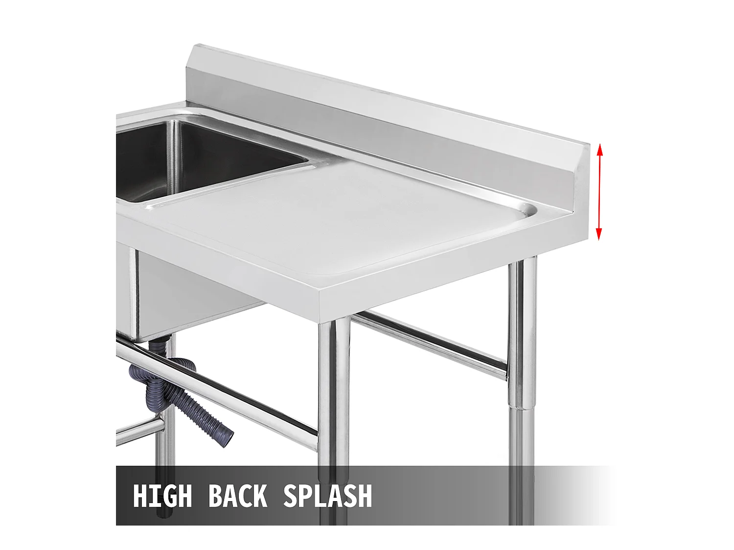 Évier Inox de Cuisine SucceBuy 1 Bac Évier sur Pieds en Acier Inox Anti-Eclaboussures Lavabo Inox Professionnel