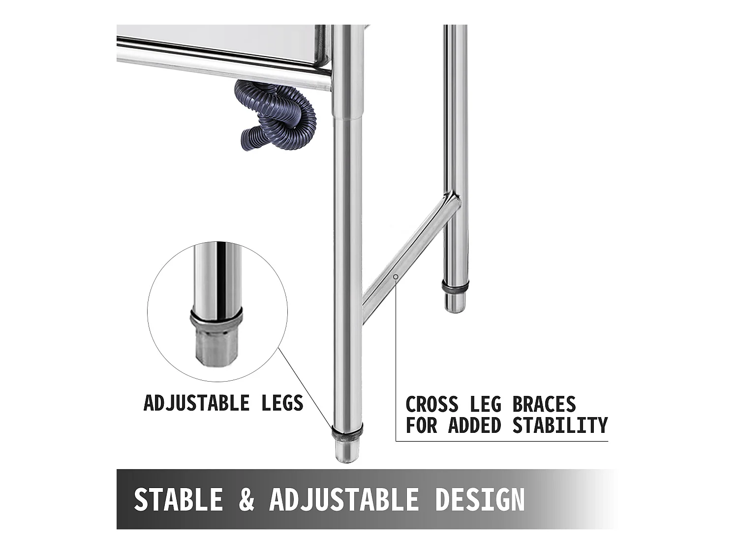 Évier Inox de Cuisine SucceBuy 1 Bac Évier sur Pieds en Acier Inox Anti-Eclaboussures Lavabo Inox Professionnel